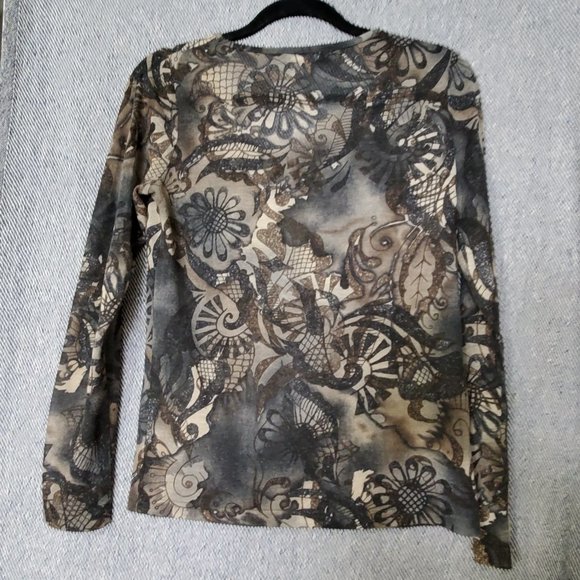 Eric Alexandre -  Size M - Sheer Graphic Top - Neutrals - Long Sleeves - EUC - Picture 2 of 3